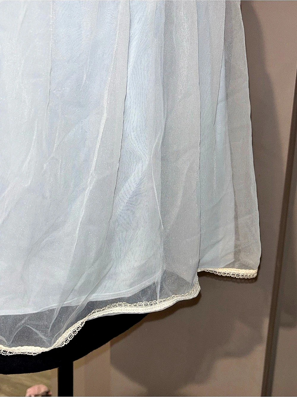 Vintage Miss Siren Blue Sheer Bed Jacket Lace Embroidered Bow Robe Coquette - Picture 8 of 12
